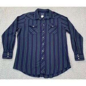 Wrangler Western Shirt Mens XLT Blue Striped Pearl Snap Long Sleeve Cotton Tall